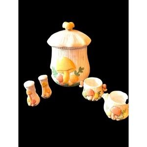 Vintage Mushroom Canister Salt & Pepper Sugar and Cream Set Lot